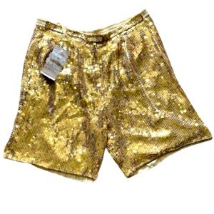 🩳🌈 RINA Z Vintage 80s Gold Silk Sequin Shorts | NWT XL Studio 54 Disco PRIDE